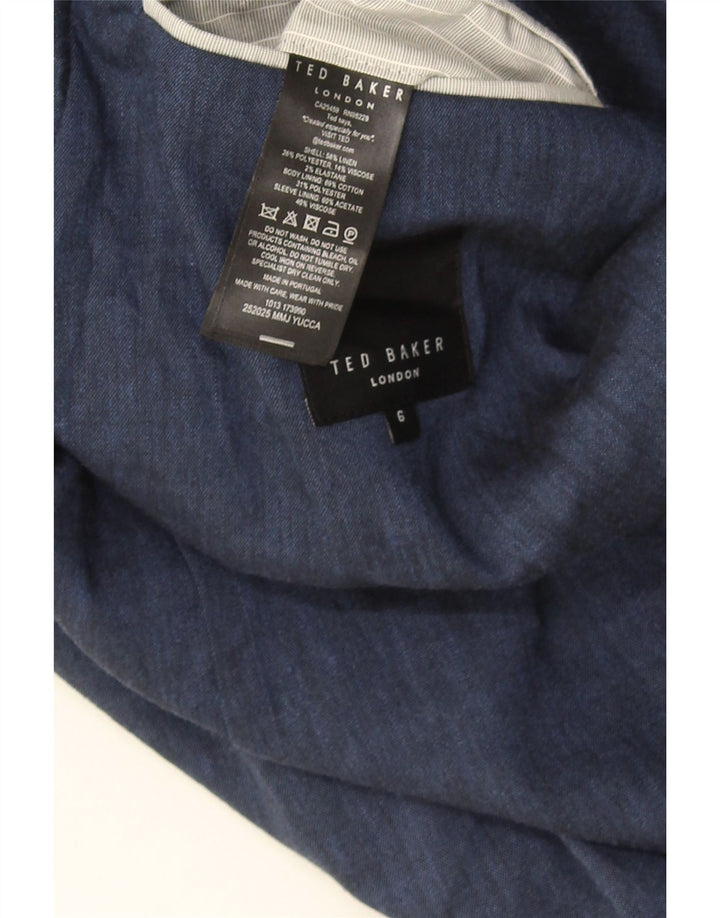 Jaqueta blazer masculina de 3 botões Ted Baker tamanho 6 2XL linho azul