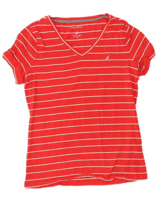 Camiseta feminina Nautica UK 14 algodão listrado vermelho médio