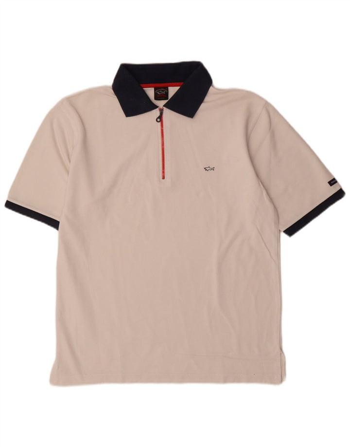 Camisa polo masculina Paul & Shark médio branco colorblock