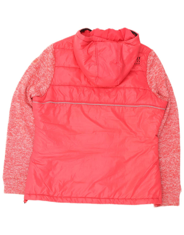 Jaqueta acolchoada com capuz feminina Superdry UK 16 grande poliéster manchado rosa