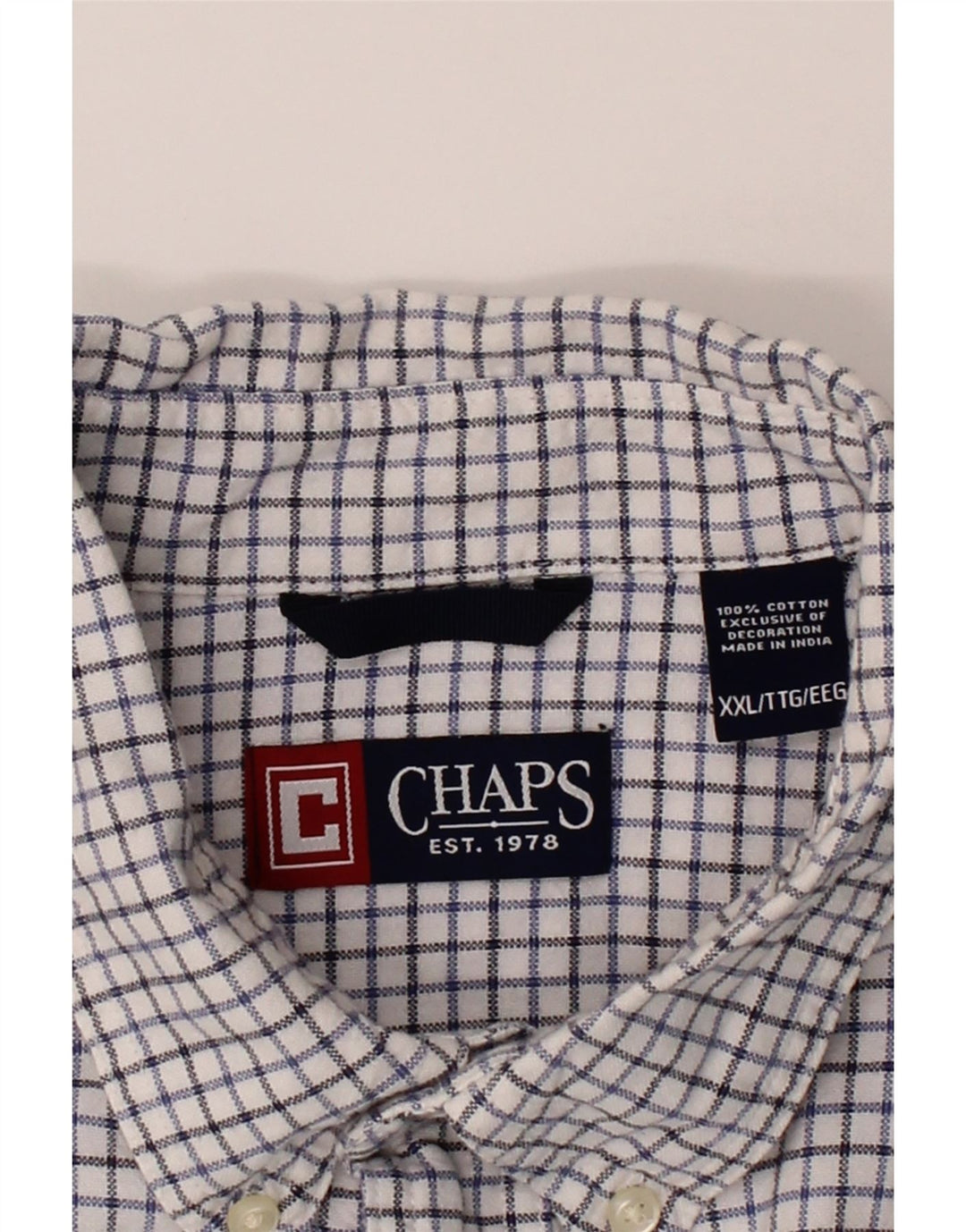 Camisa masculina grande e alta CHAPS 2XL algodão xadrez branco
