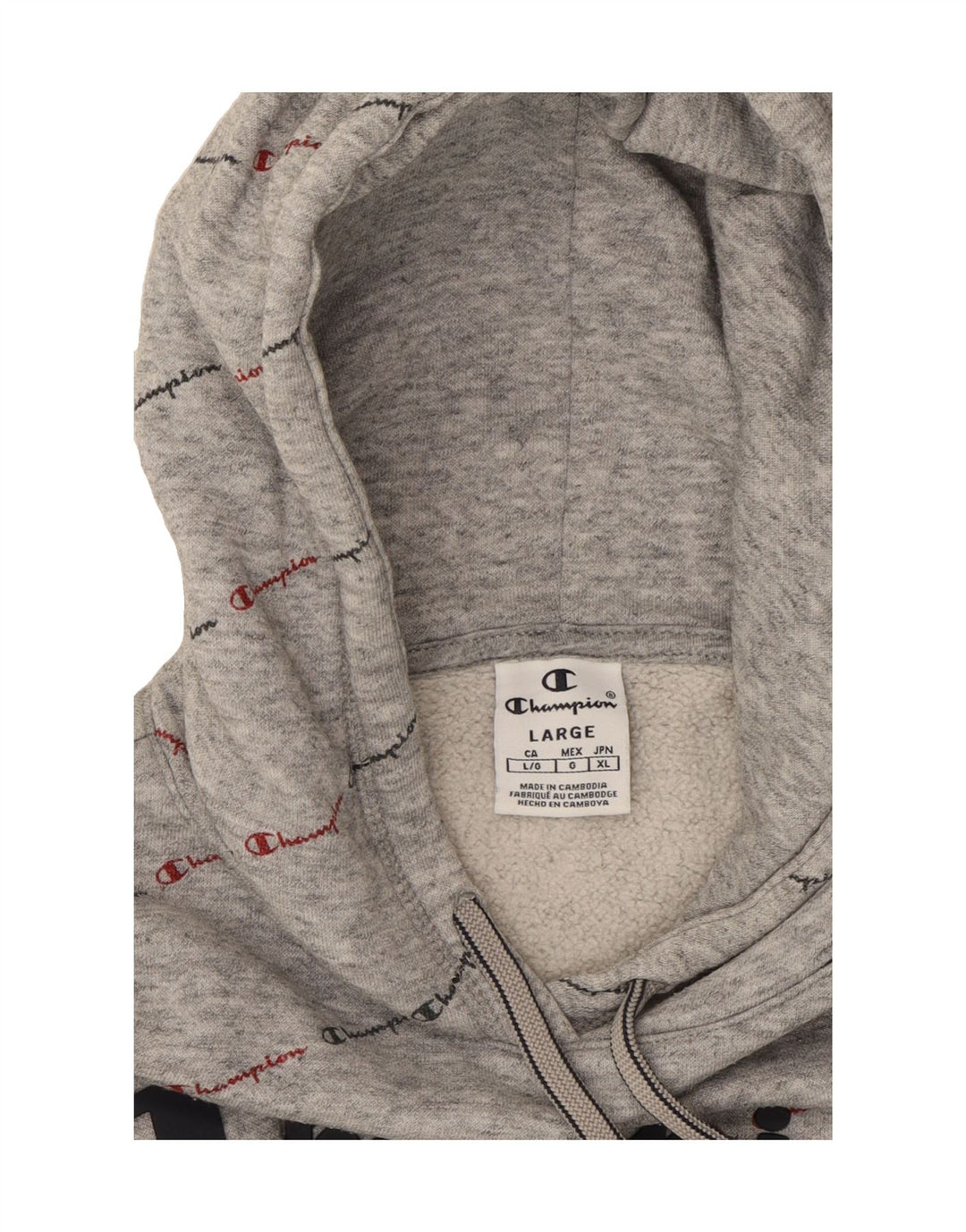CHAMPION Womens Graphic Hoodie Jumper UK 16 Large Grey Vintage Champion and Second-Hand Champion from Messina Hembry 