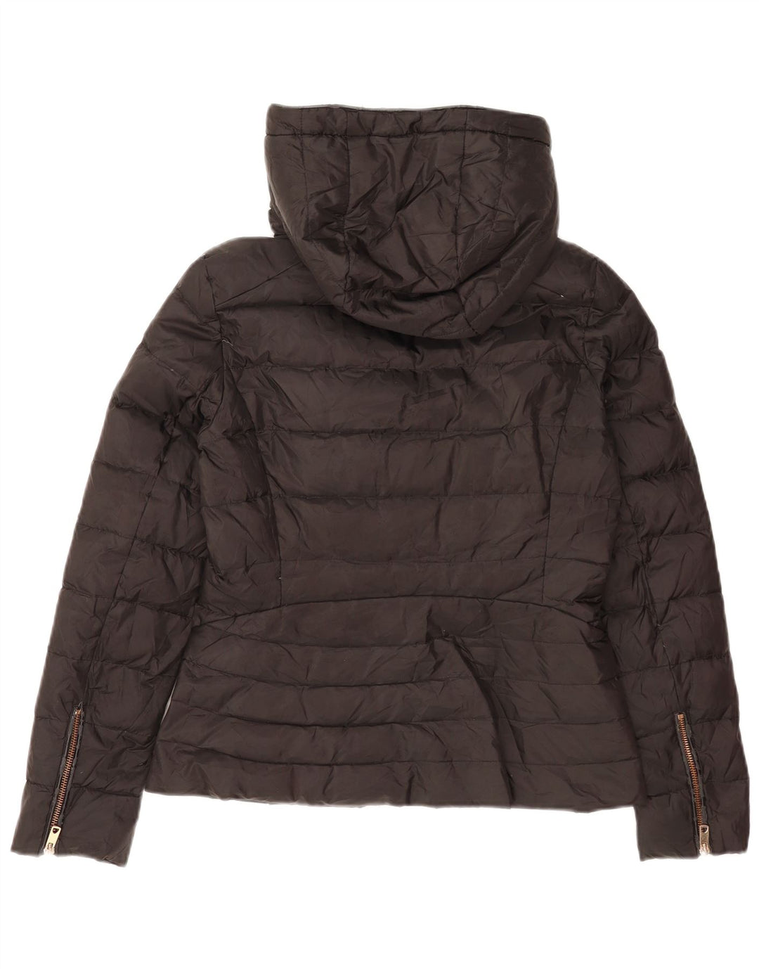 Zara Jaqueta feminina com capuz Sherpa acolchoada UK 10 poliéster preto pequeno