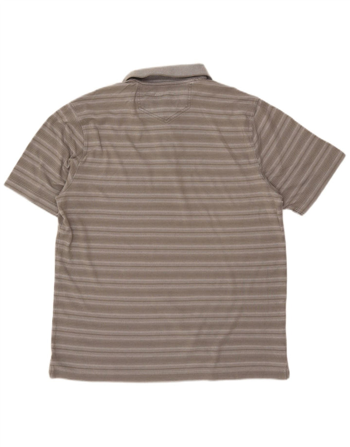 Camisa polo masculina EDDIE BAUER algodão listrado cinza médio