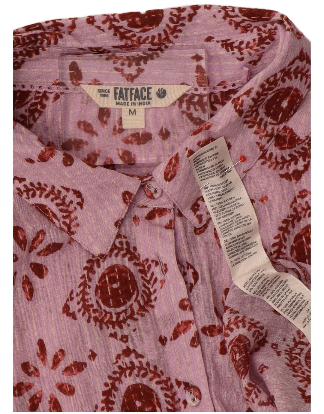 Camisa grande feminina Fat Face UK 14 algodão geométrico rosa médio