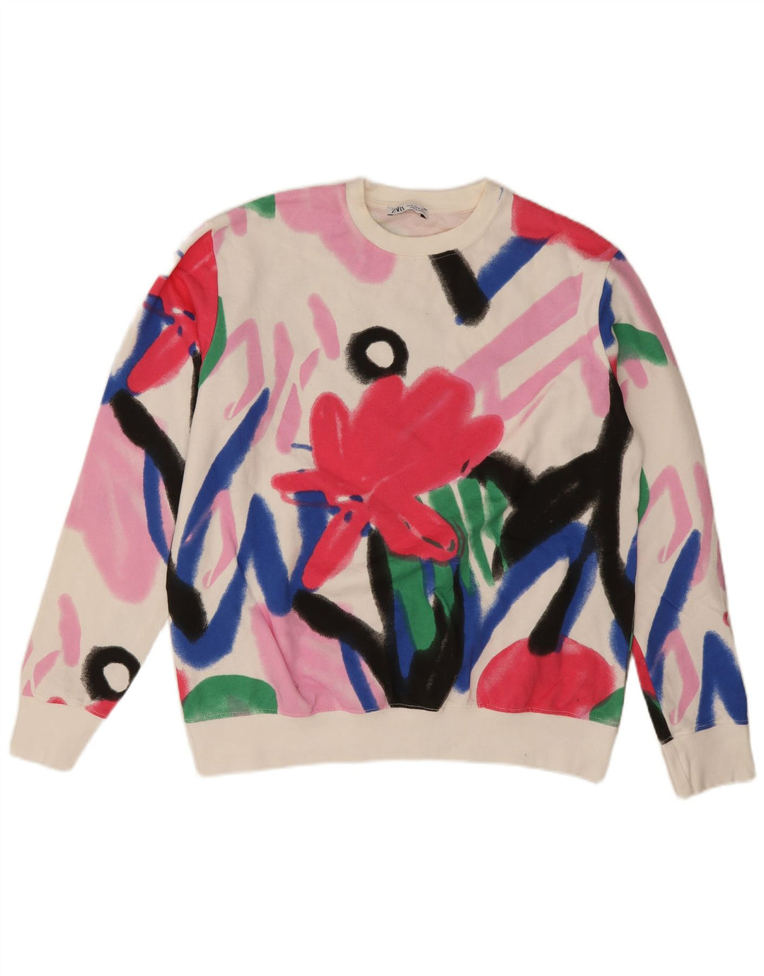 Zara moletom feminino gráfico oversized jumper Reino Unido 14 médio branco floral