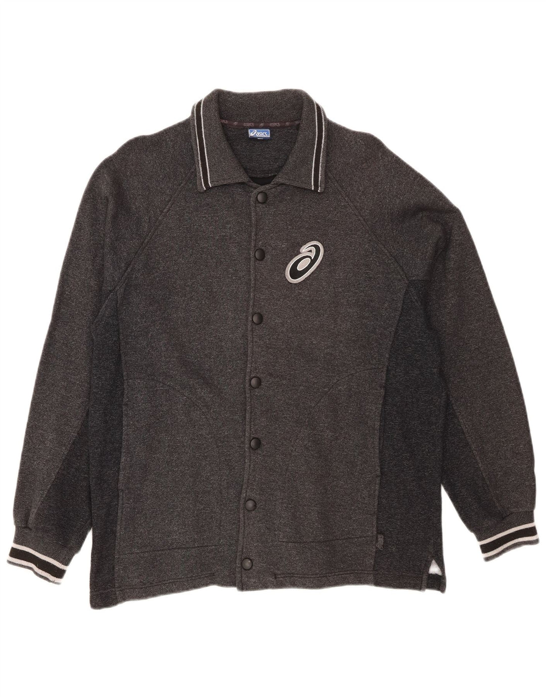 Asics Mens Cardigan Sweater Médio Cinza Listrado Algodão