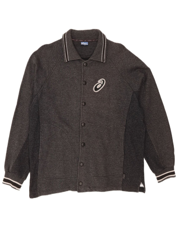 Asics Mens Cardigan Sweater Médio Cinza Listrado Algodão