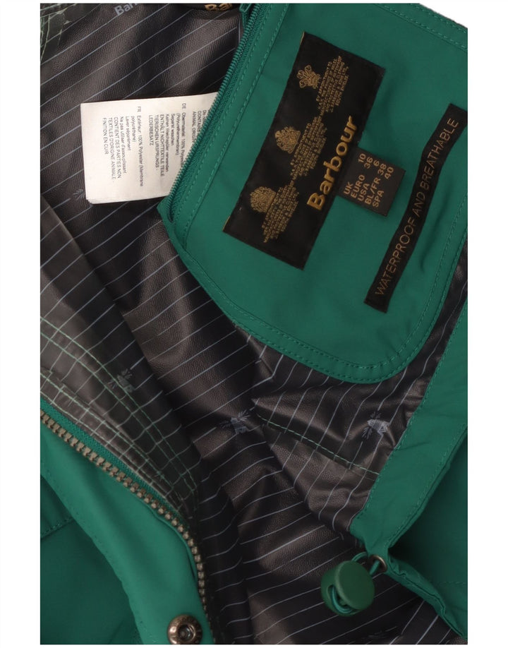 Jaqueta de chuva com capuz feminina Barbour UK 10 poliéster verde pequeno