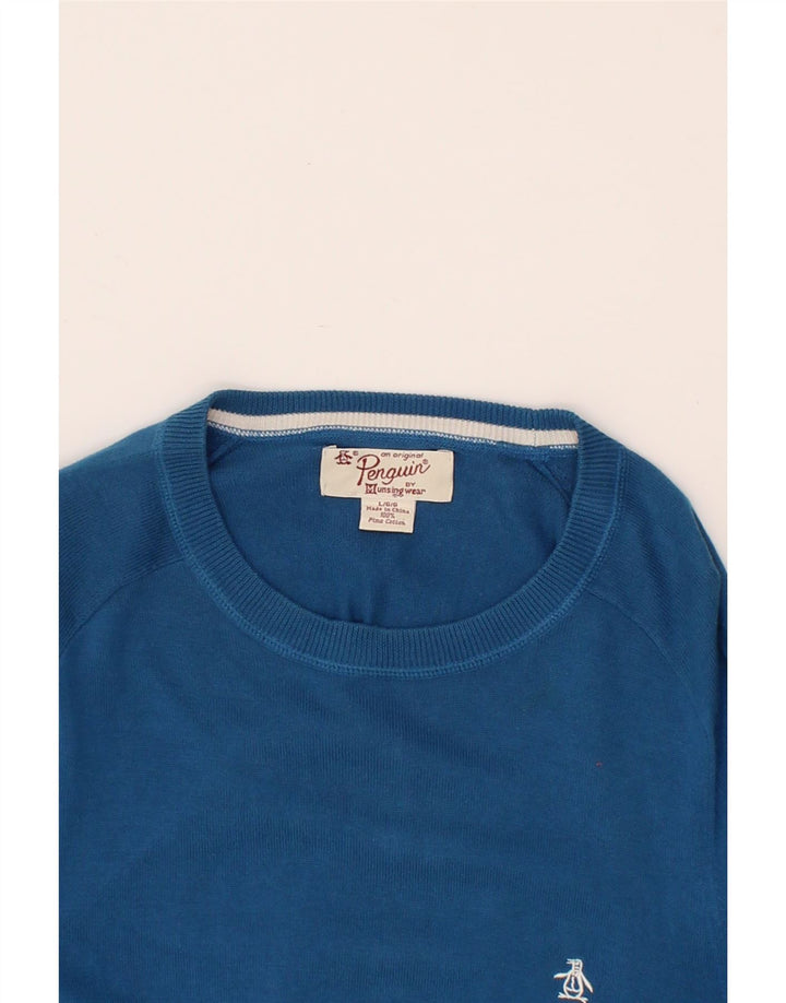 PENGUIN Womens Boat Neck Jumper Sweater UK 16 Large Blue Cotton Vintage Penguin and Second-Hand Penguin from Messina Hembry 