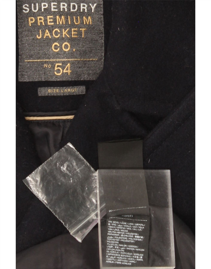 Casaco masculino Superdry Pea Coat UK 40 grande lã azul marinho