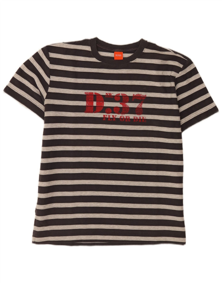 Camiseta gráfica masculina Hugo Boss Top cinza médio listrado algodão