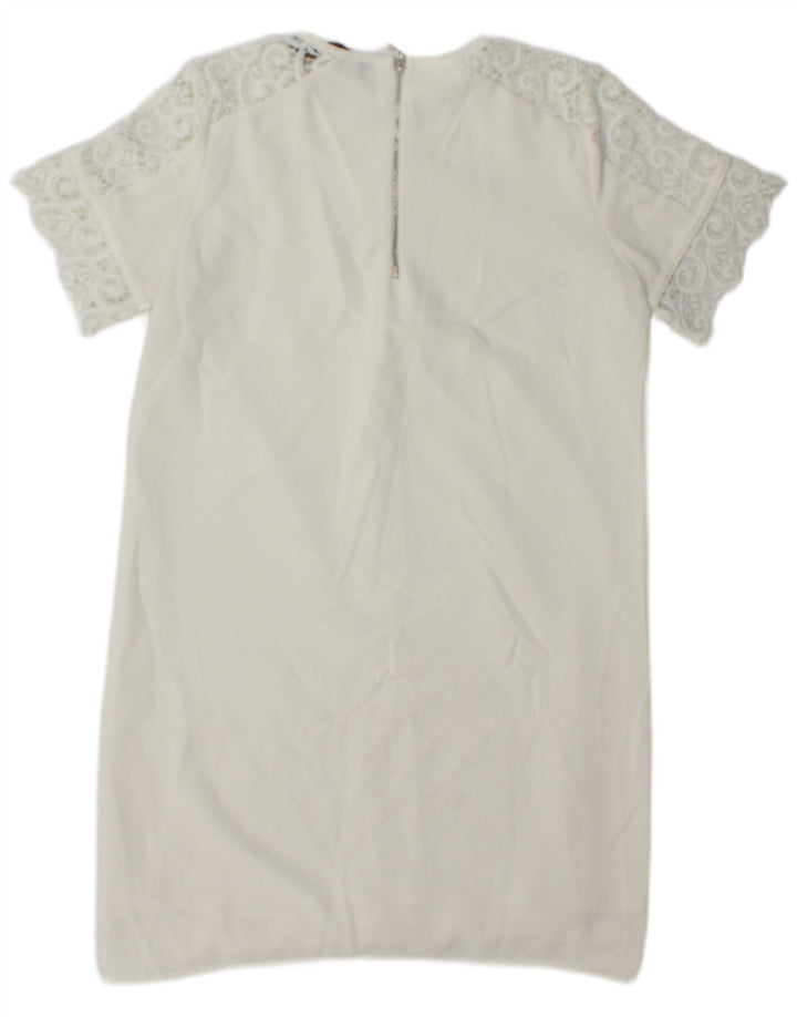 Vestido feminino Zara Shift UK 10 pequeno branco Paisley