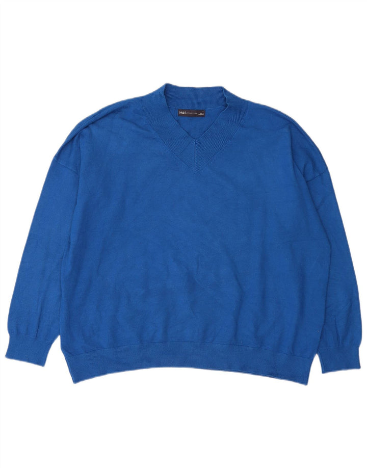 Suéter feminino Marks & Spencer grande com decote em V Reino Unido 16 grande azul