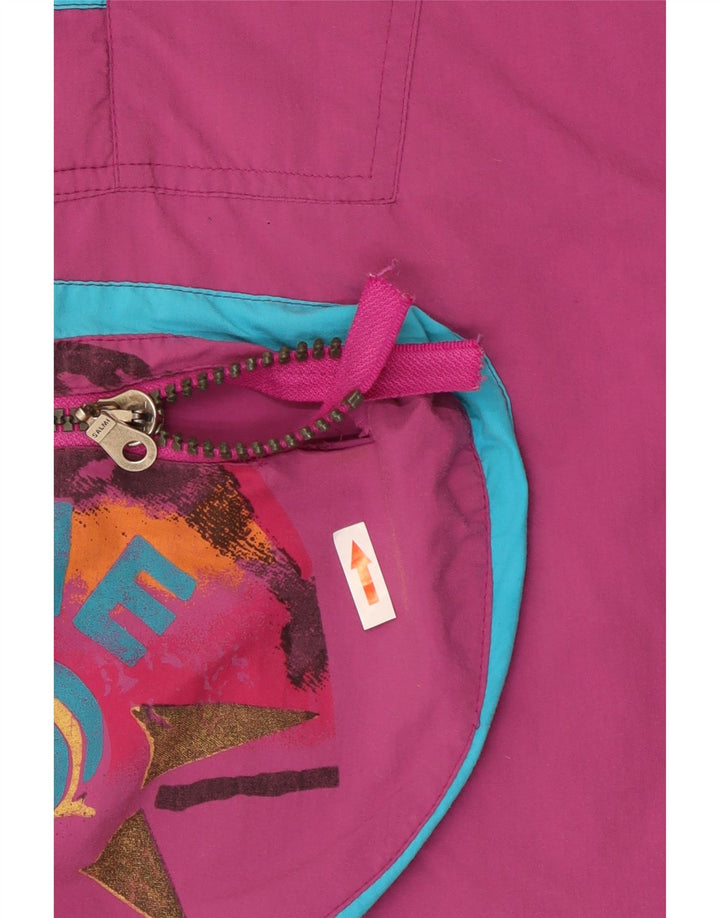 Jaqueta de esqui pulôver gráfico masculino vintage Reino Unido 44 2XL bloco colorido roxo