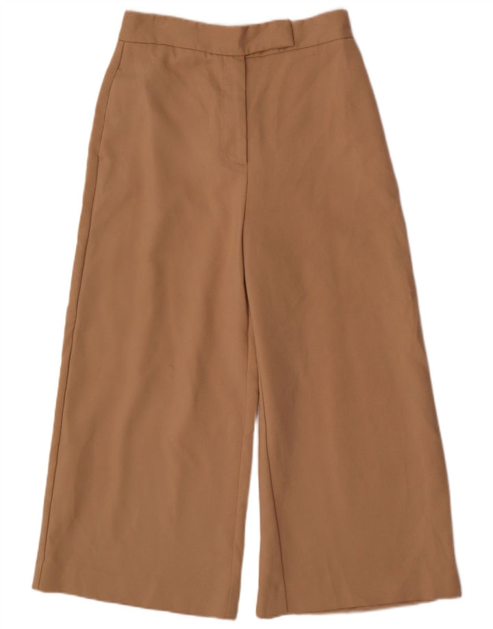 Calça feminina ZARA com pernas largas, médio W28 L24 poliéster bege