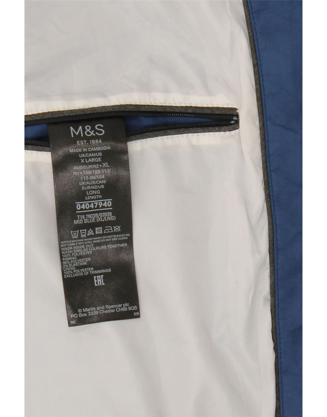 Jaqueta bomber masculina Marks & Spencer Reino Unido 42 XL azul poliéster