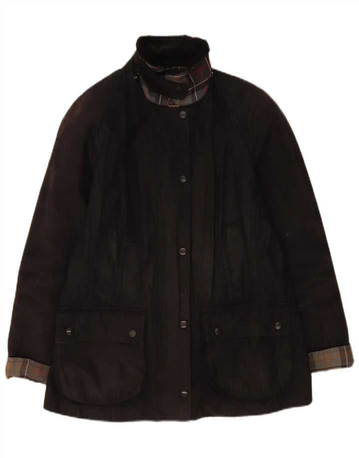 Jaqueta feminina de algodão encerado grande Barbour Reino Unido 10 pequena preta