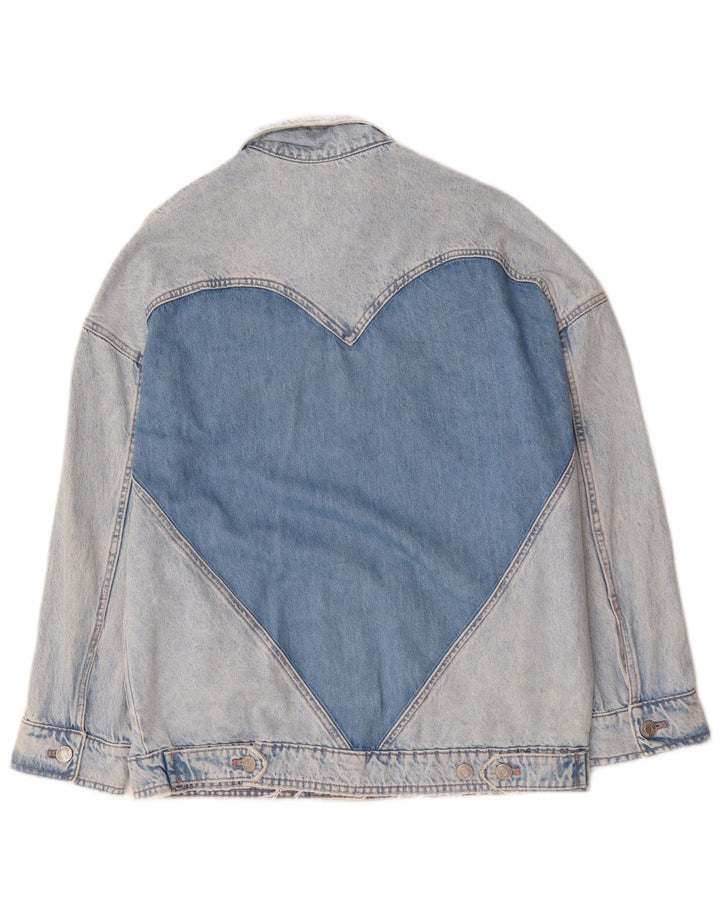 Jaqueta jeans oversized feminina Zara Reino Unido 10 algodão colorblock azul pequeno