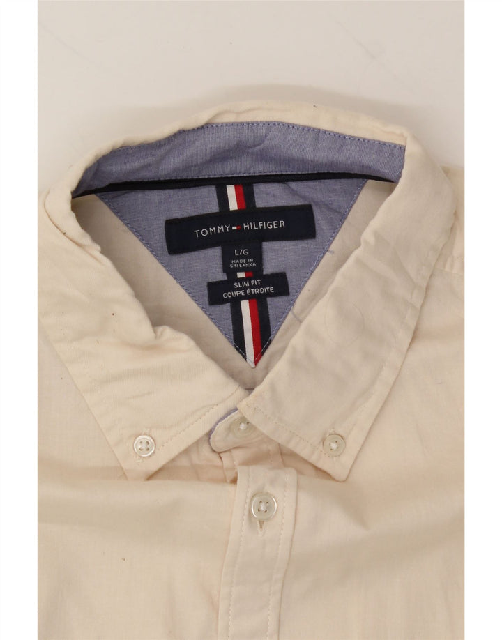 TOMMY HILFIGER Mens Slim Fit Shirt Large Beige Cotton Vintage Tommy Hilfiger and Second-Hand Tommy Hilfiger from Messina Hembry 