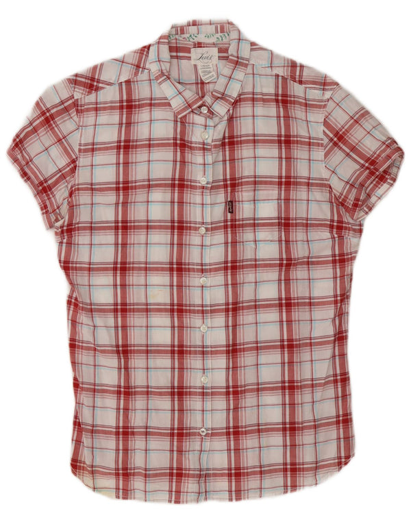 Camisa feminina de manga curta Levi's UK 16 grande xadrez vermelho