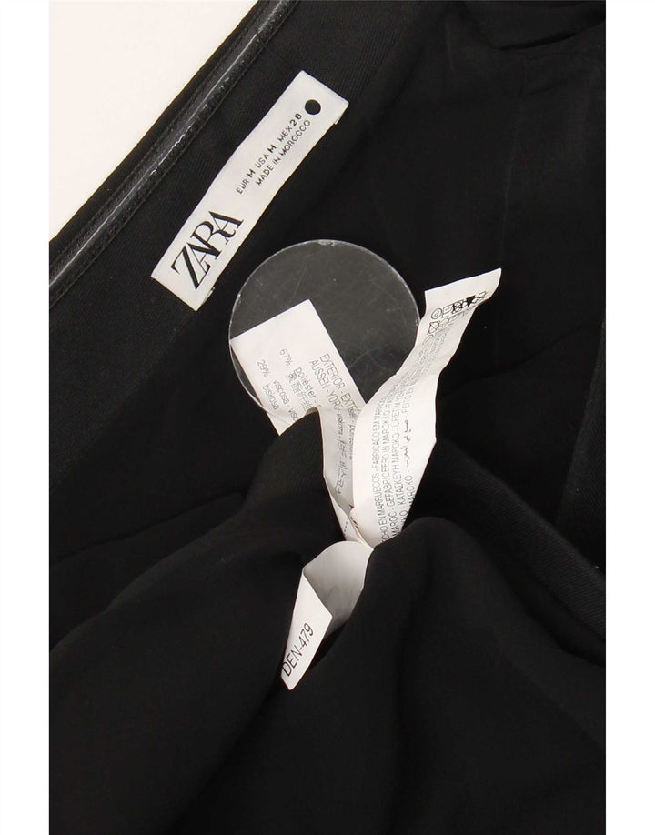 Zara Top feminino de manga comprida com ombro de fora UK 12 poliéster preto médio