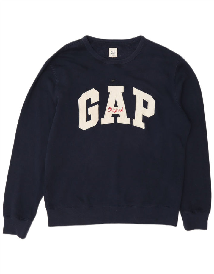 Gap moletom gráfico masculino jumper médio azul marinho algodão