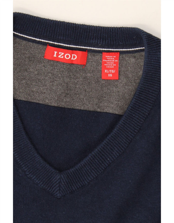 IZOD Mens V-Neck Jumper Sweater XL Navy Blue Cotton Vintage Izod and Second-Hand Izod from Messina Hembry 