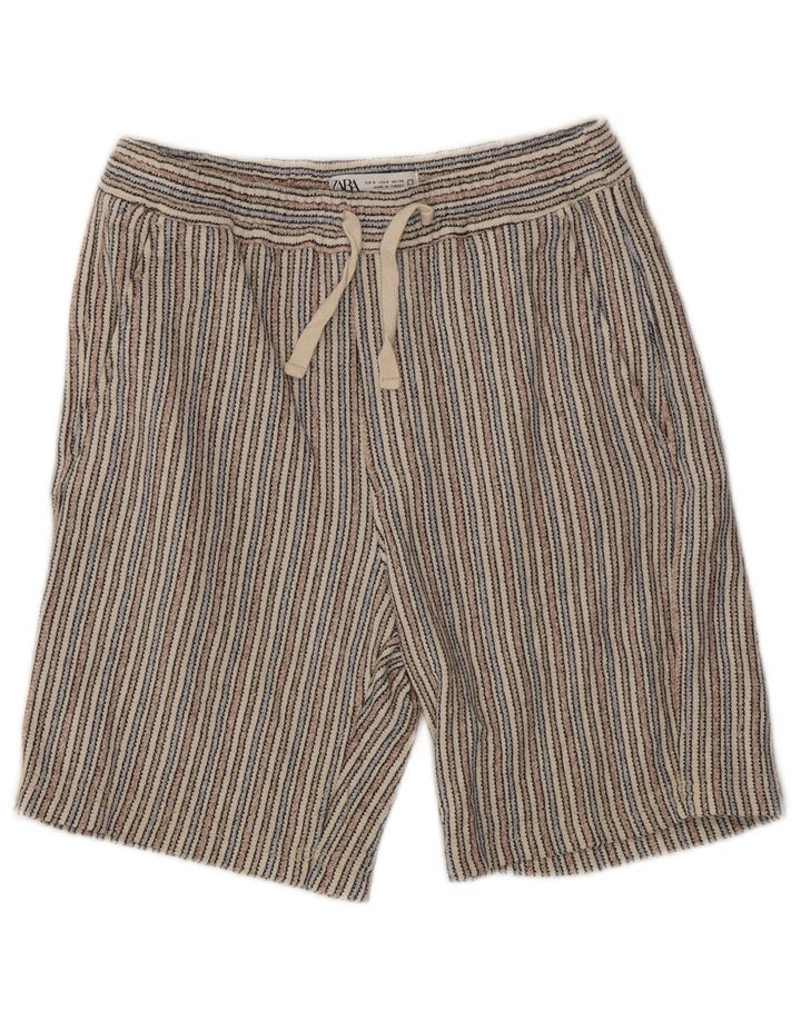 Zara Shorts Chino Feminino Pequeno W30 Algodão Listrado Multicolorido