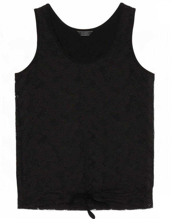 Top feminino de renda Guess UK 14 viscose floral preta média
