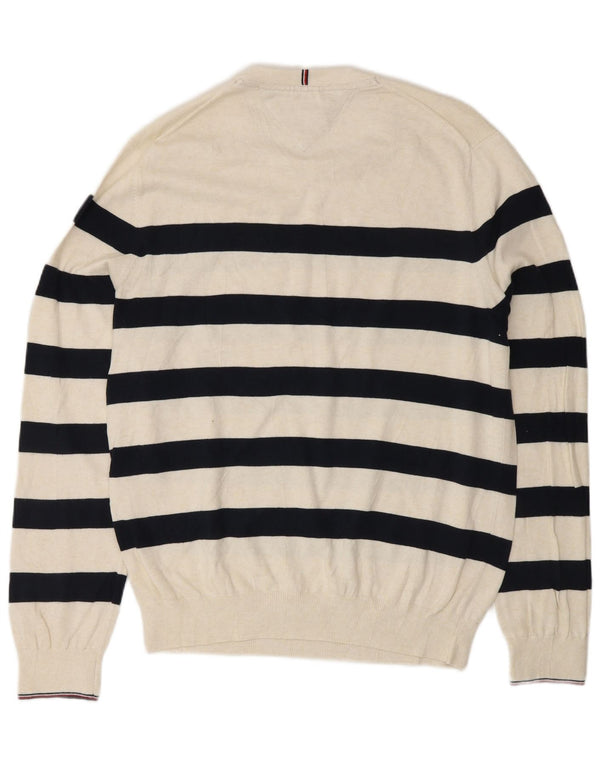 TOMMY HILFIGER Suéter masculino com gola redonda grande listrado branco