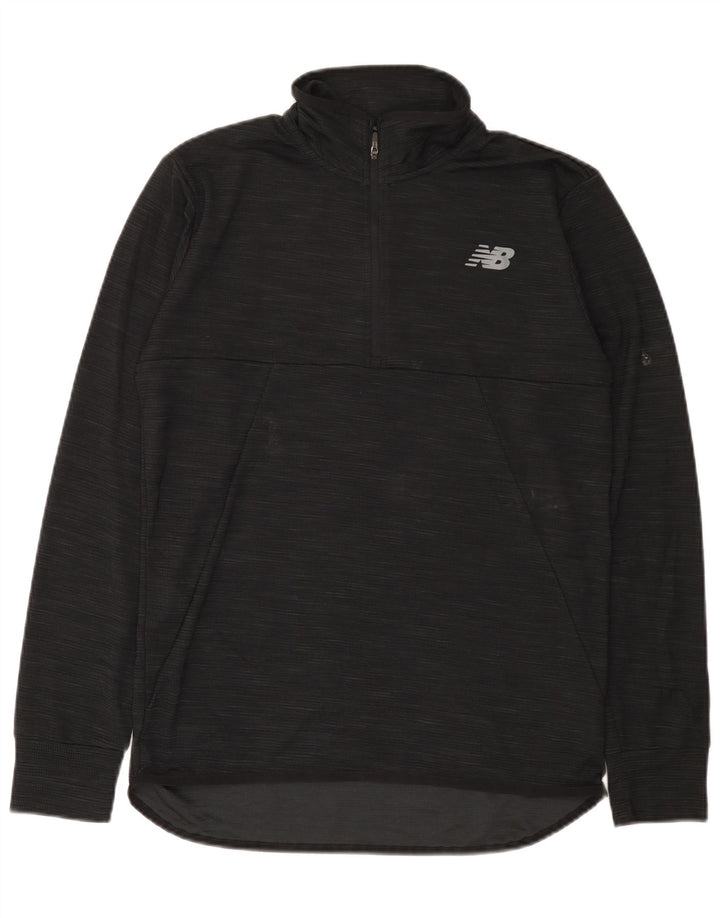 Pulôver masculino New Balance com zíper e gola alta em poliéster preto médio