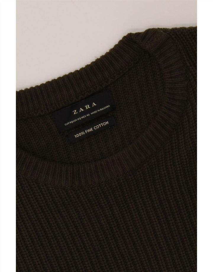 Zara Suéter masculino com gola redonda e algodão cáqui médio
