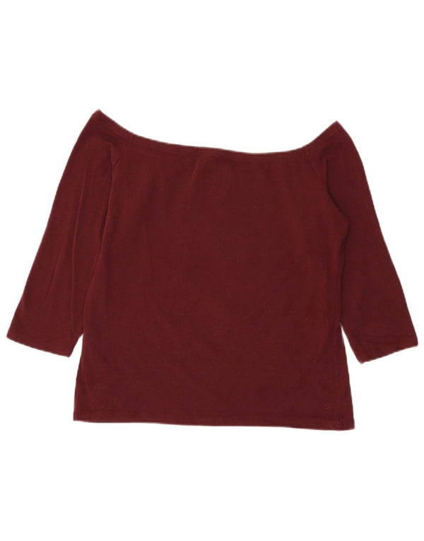 Top feminino Superdry com ombro de fora, manga 3/4, Reino Unido 18 XL, algodão borgonha