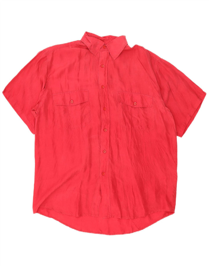 Camisa masculina vintage de manga curta seda vermelha média