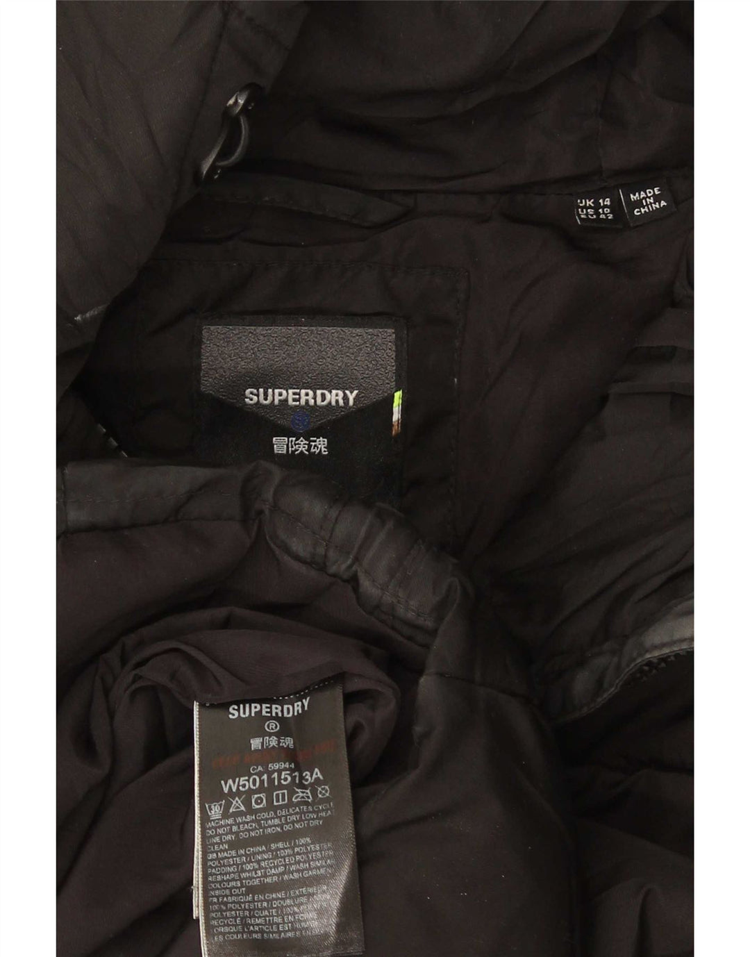 Jaqueta acolchoada com capuz feminina Superdry UK 14 grande poliéster preto
