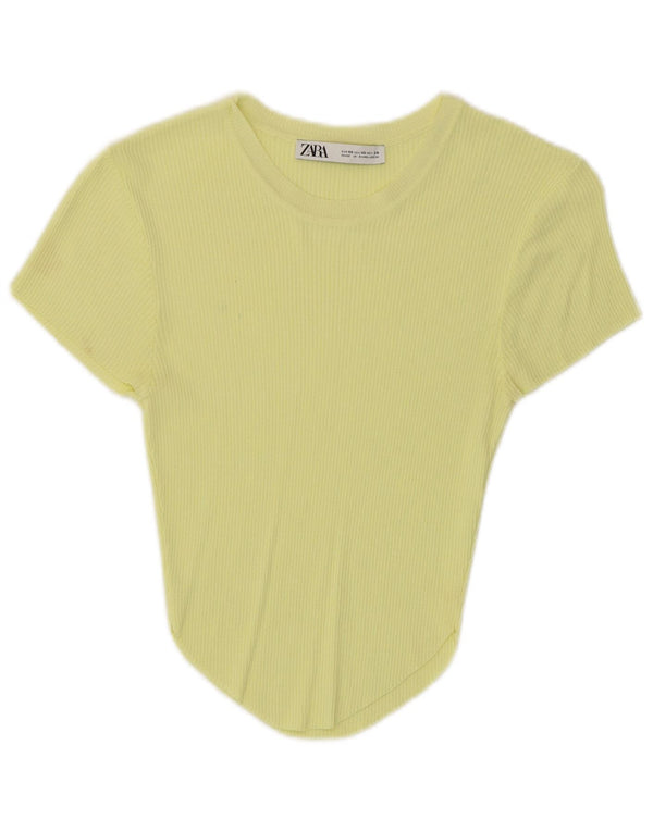 Zara Womens Short Sleeve Crop Top UK 4 XS Amarelo