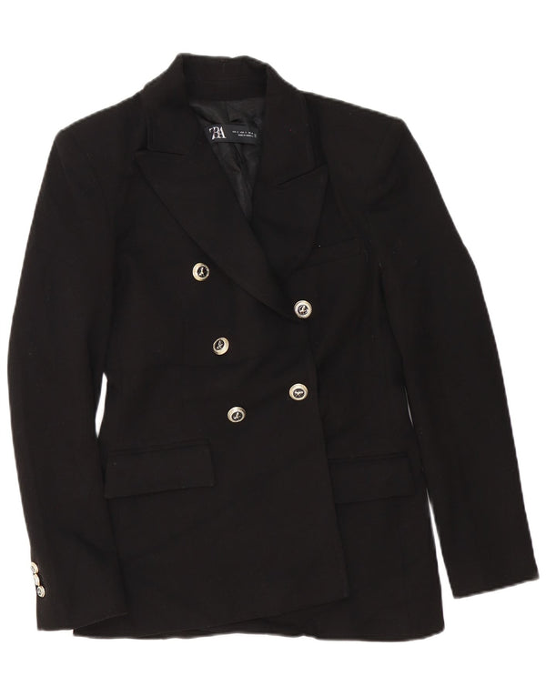 Jaqueta blazer feminina Zara com peito duplo Reino Unido 10 poliéster preto pequeno