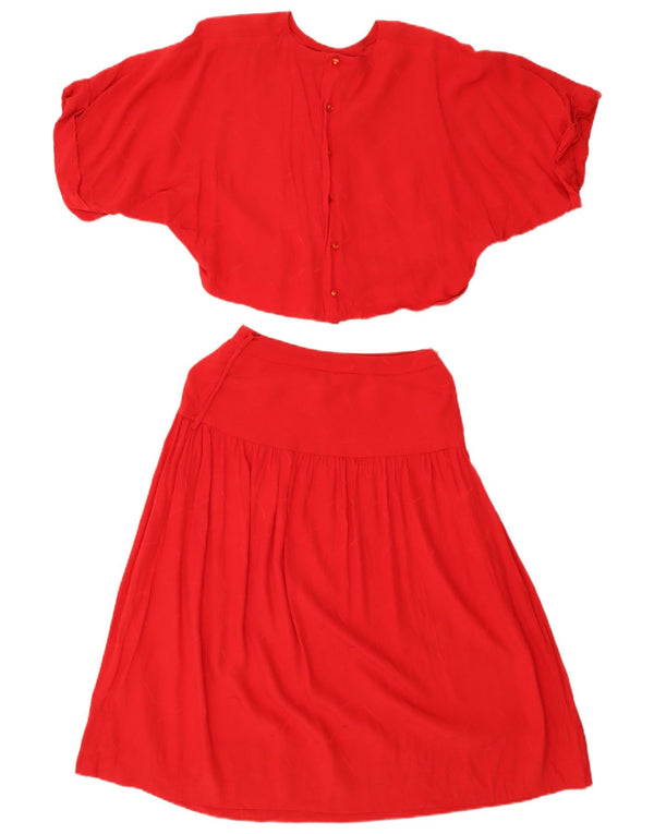 Conjunto de saia vintage feminina grande de 2 peças Reino Unido 14 médio W26 vermelho