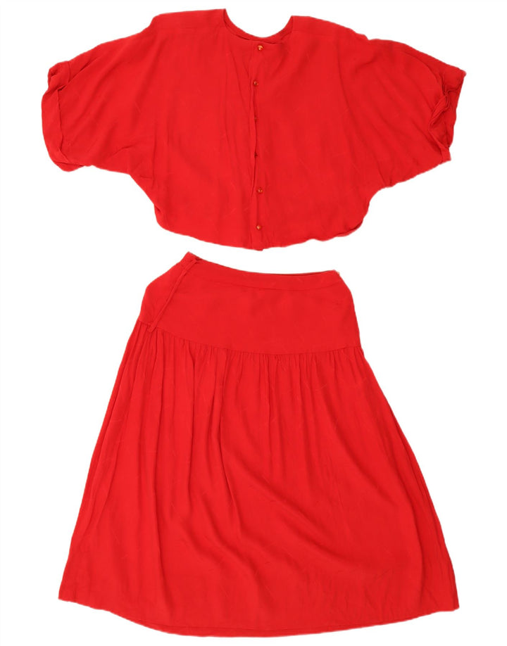 Conjunto de saia vintage feminina grande de 2 peças Reino Unido 14 médio W26 vermelho