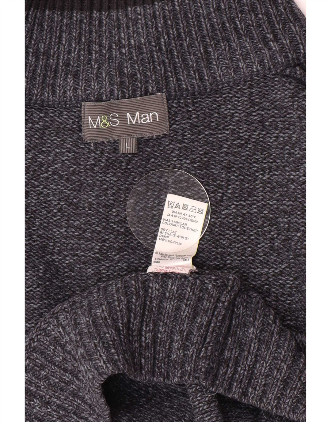 Suéter masculino Marks & Spencer com gola com botão grande azul marinho salpicado