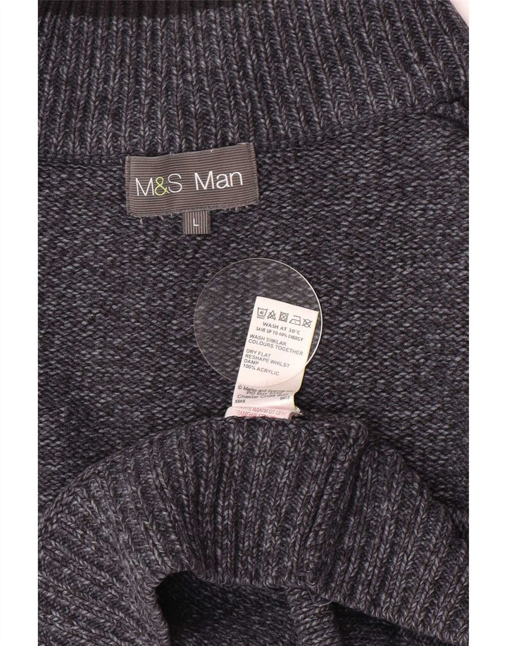 Suéter masculino Marks & Spencer com gola com botão grande azul marinho salpicado