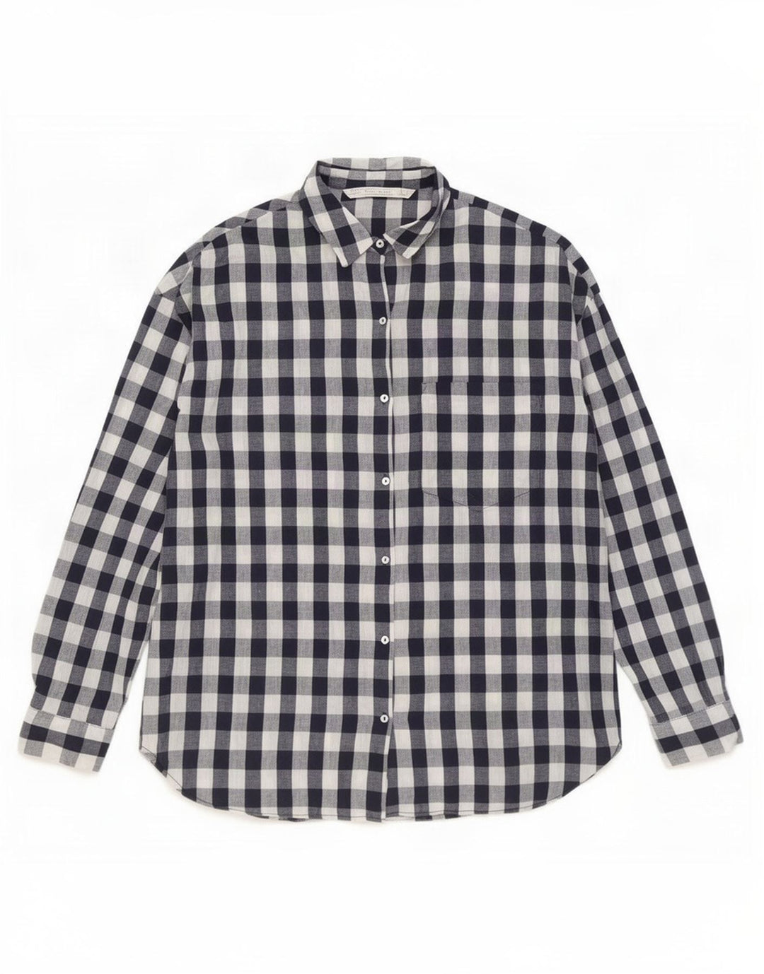 Camisa feminina Zara Trafaluc grande tamanho UK 10 pequena azul marinho guingão