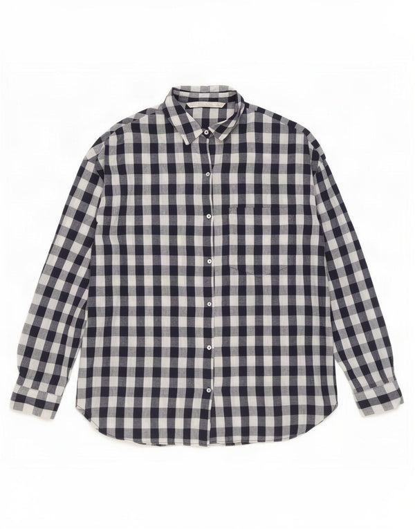 Camisa feminina Zara Trafaluc grande tamanho UK 10 pequena azul marinho guingão