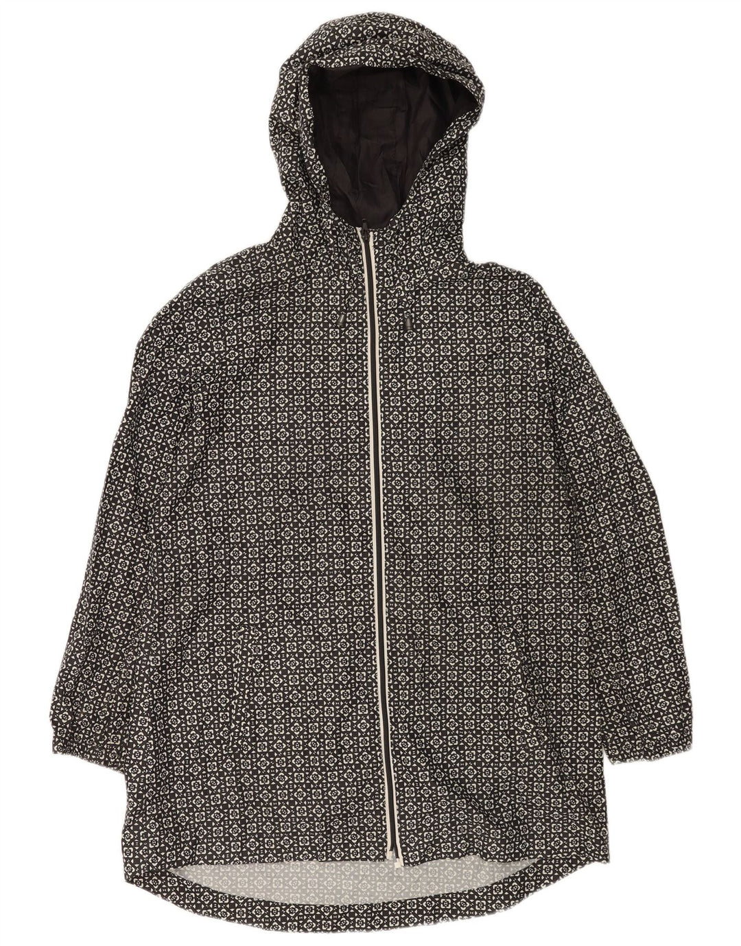 Capa de chuva feminina com capuz Marks & Spencer Reino Unido 14 médio preto geométrico