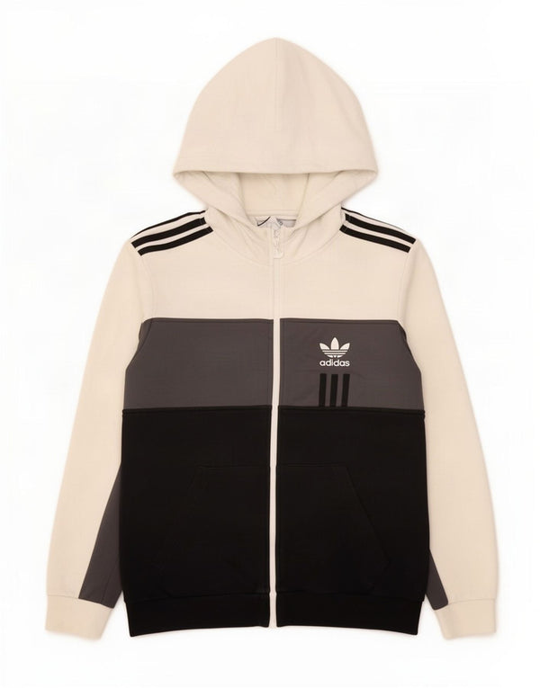 Suéter masculino Adidas com capuz e zíper gráfico médio bloco colorido multicolorido