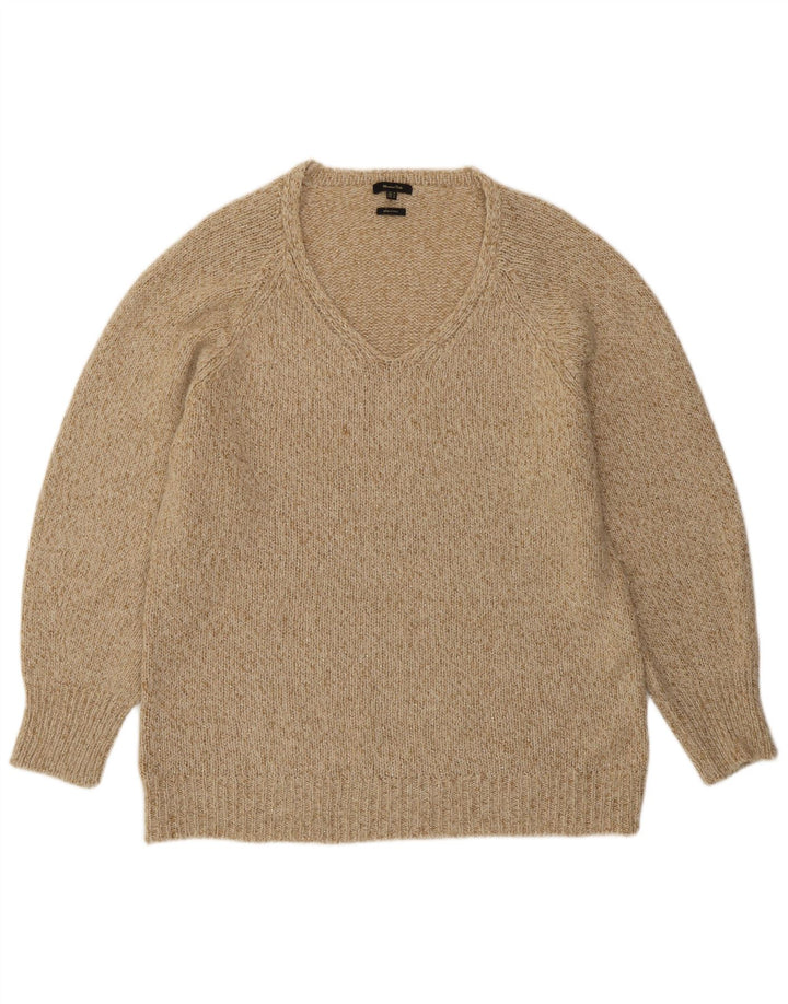 Suéter feminino Massimo Dutti com decote em V Reino Unido 14 lã manchada bege médio