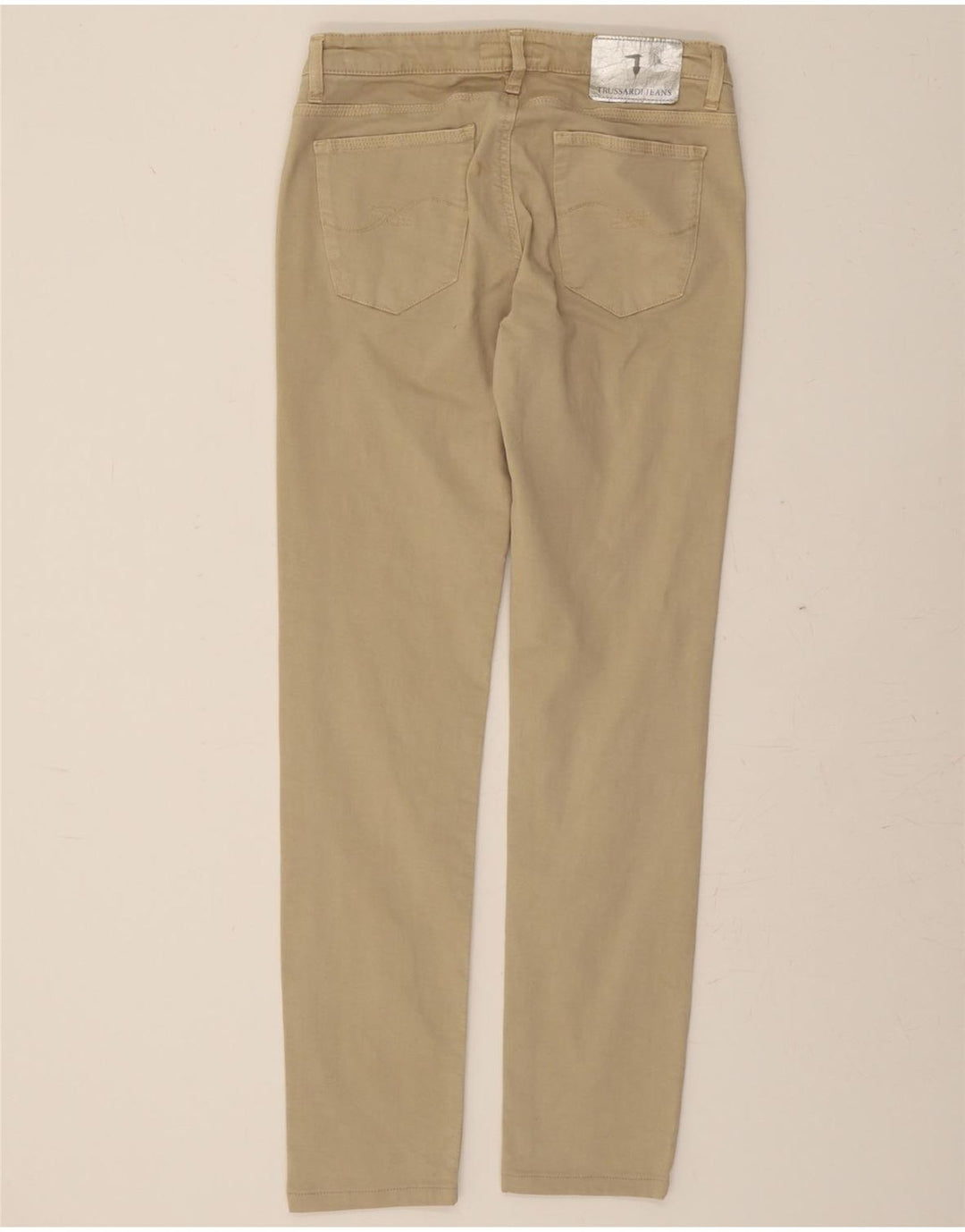 TRUSSARDI Womens Slim Casual Trousers W27 L29 Beige Cotton Vintage Trussardi and Second-Hand Trussardi from Messina Hembry 