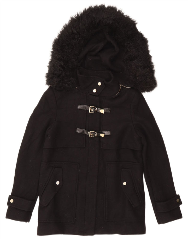 Jaqueta Duffle feminina com capuz Zara Reino Unido 12 lã preta média