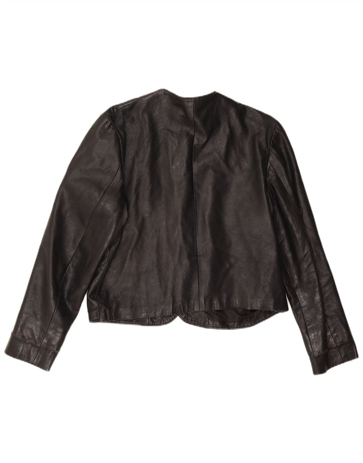 Jaqueta de couro feminina vintage UK 12 média preta